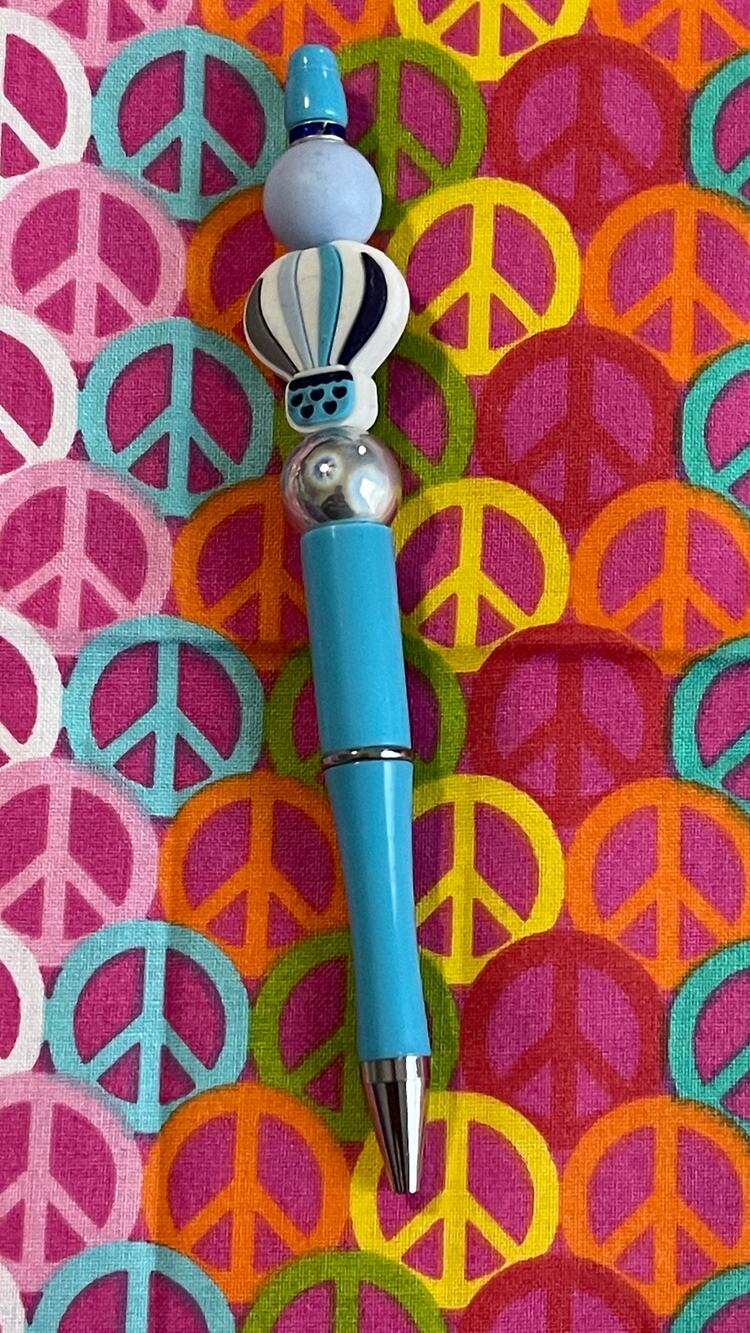 Blue pen with hot air balloon Custom Handmade Beaded Pen